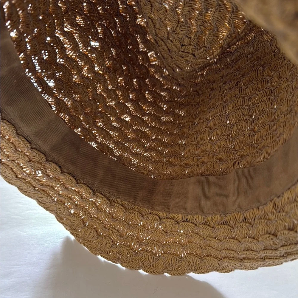 APT 9 Womens Woven Straw Fedora Hat Tan With Black Band Summer Like New